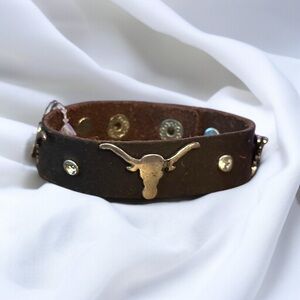 Lucky You steer head leather cowboy bracelet
